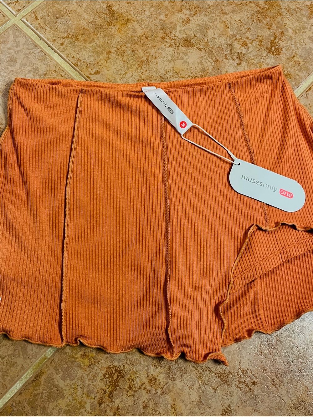Ribbed Orange Mini Skort with Size M